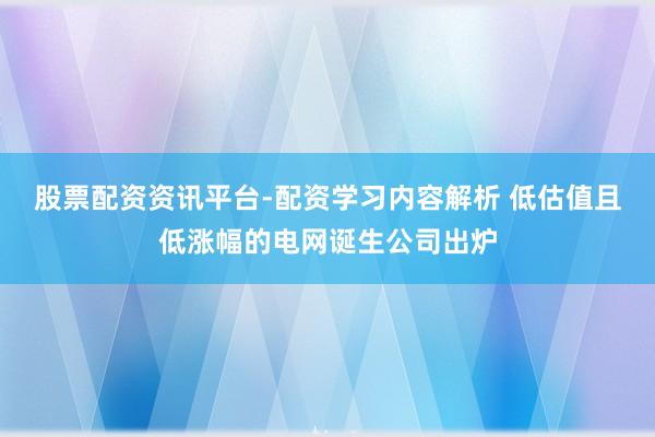 股票配资资讯平台-配资学习内容解析 低估值且低涨幅的电网诞生公司出炉