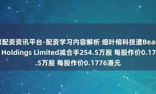 股票配资资讯平台-配资学习内容解析 细叶榕科技遭Beaming Elite Holdings Limited减合手254.5万股 每股作价0.1776港元